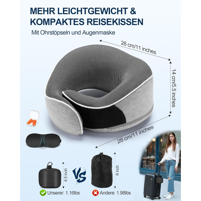 Подушка для шиї у подорожах: ортопедична, з memory foam, для дорослих та дітей, з маскою для сну та навушниками, якісний чохол