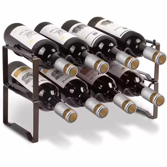 Metal wine rack, stackable bottle rack for cellars, bars, and storage rooms, stable modular expandable bottle and wine storage (4 tiers) (8 bottles)