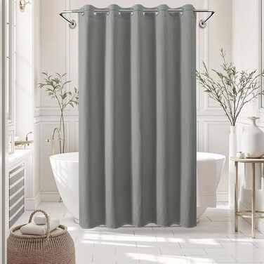 Водонепроникна штора для душу вафельна, 180x190 см, 260 GSM, сіра. Преміум-якість, анти-грибок, з металевими люверсами