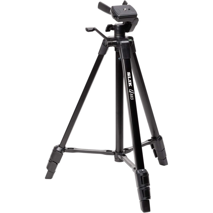 Штатив SLIK U884 4-ступеневий компактний легкий складаний з алюмінію для подорожей, DSLR/SLR, відео та фотокамер Canon, Nikon, Sony з 3-сторонньою головкою та сумкою - Чорний