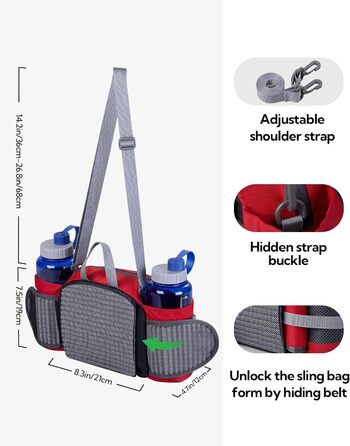 Водонепроникна поясна сумка Waterfly з тримачем для пляшки, регульованим ременем, кишенею для телефону та для прогулянок з собакою, для туризму, подорожей та кемпінгу (червона)
