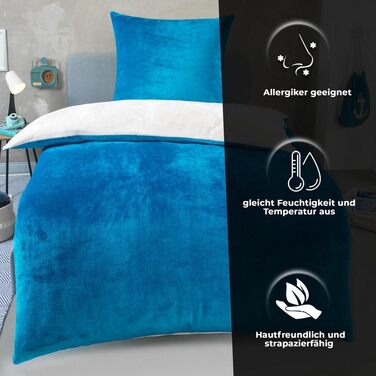 DreamHome Зимова двостороння плюшева постільна білизна 135x200 Nicky-Teddy Cashmere Touch Coral Fleece ковдра + наволочка 80x80, колір: (Petrol-cremeweiß)
