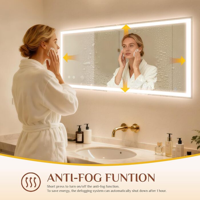 Дзеркало для ванної кімнати Clevich з підсвічуванням 70x50 см, LED, 3 кольори світла, регулювання яскравості, захист від вибуху, сенсорне керування, пам'ять, антизапар, для ванної кімнати