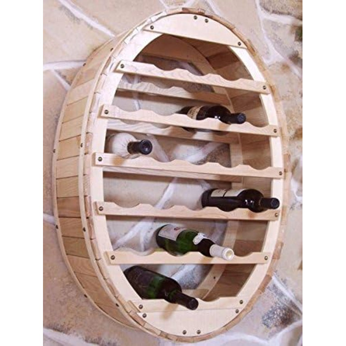 DanDiBo Wine Barrel Rack for 24 Bottles, Brown Stained, Bar Bottle Stand, Barrel Bottle Holder, Bottle Shelf (24 Bottles Natural Hanging)