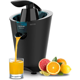 Електрична цитрусова преса Cecotec EssentialVita PowerFresh 1000 Black, 1000 Вт, нержавіюча сталь, 6 титанових лез, безперервна екстракція, захист від бризок, деталі придатні для миття в посудомийній машині
