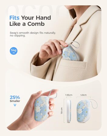 Електричні грілки для рук OCOOPA 2 шт., багаторазові 4000mAh, подарунок на Новий Рік для жінок, 1.5 см, зимові аксесуари, UT5 Sway Wiesengeflüster (Ocoopa x Artist Edition) (Блакитні квіти (Ocoopa x Artist Edition))