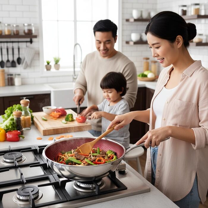 FIXLINE® Вок з антипригарним покриттям 28 см - без PTFE, для всіх плит (індукція), можна використовувати в духовці до 230°C, легко миється, ідеальний подарунок