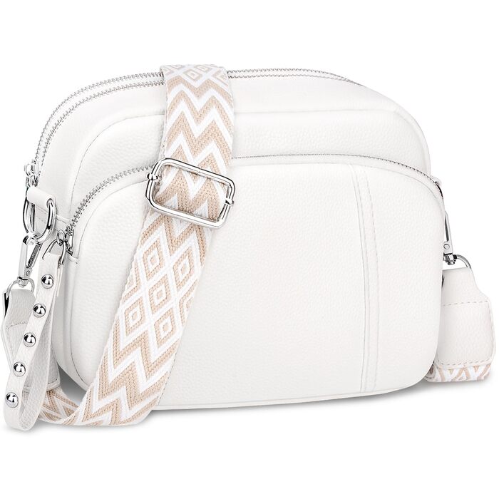 Сумка жіноча через плече кросбоді біла зі шкіри, маленька, з широким ременем та відділенням для карт, знімний ремінець