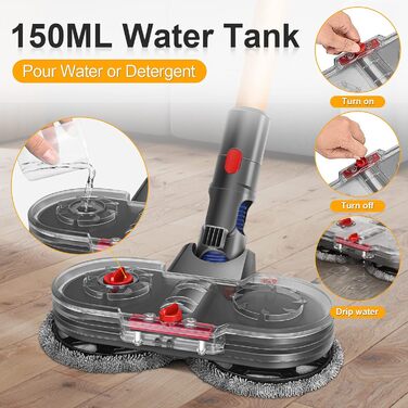Насадка для миття підлоги RUKHOOL для пилососів Dyson V7/V8/V10/V11/V15, з мікрофіброю та 8 змінних серветок, водяний бак