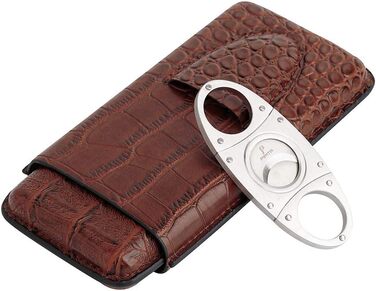 Вишуканий тютюнець PIPITA з натуральної шкіри крокодила для 3 сигар, з інтегрованим різаком та зручною сумкою для подорожей (колір: коричневий)