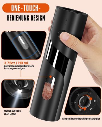 Електричний набір млинків для солі та перцю Homtronic, 2 шт, 110 мл, чорний