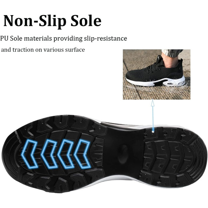 Чоловічі робочі черевики / взуття: легкі, дихаючі, з металевим підноском, чорні (39 EU)