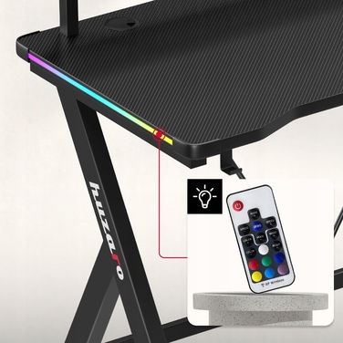 Ігрова стіл Huzaro чорний з RGB LED підсвіткою та надбудовою для геймера