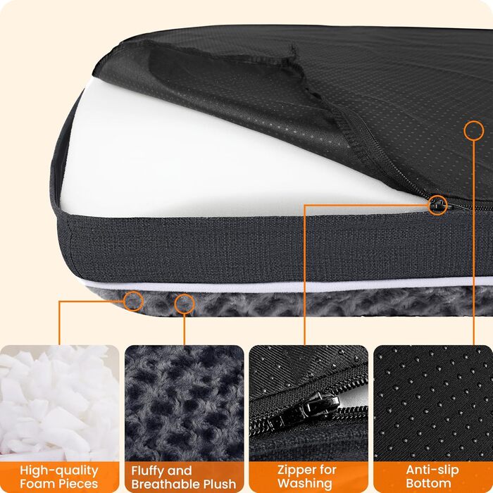 Ортопедичний лежак для собак, двоярусний килимок для собак, зручний лежак для собак, знімний кошик для собак, 90 см для собак маленьких та середніх порід, темно-сірий, розмір L 89 x 59 x 10 см