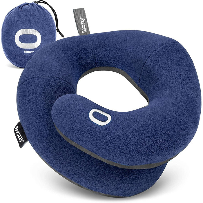 BCOZZY Neck Pillow for Airplane – Patented Travel Pillow with Double Support for Head, Neck, and Chin. Ideal for Long Flights and Car Rides. Adjustable. Washable. Carrying Bag. Large, Blue