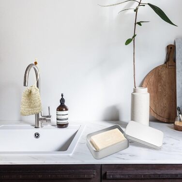 Алюмінієва мильниця з кришкою, підставка для мила та мішечок для мила з сизалю, нержавіюча сталь, для подорожей, підходить для твердого мила