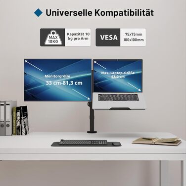 Кронштейн для монітора та ноутбука BONTEC (13-32 дюйми), настільний тримач з регулюванням нахилу та повороту, VESA 75x75/100x100 мм