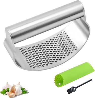 Прес для часнику з нержавіючої сталі 304 з щіткою для чищення та скребком для часнику, Garlic Press