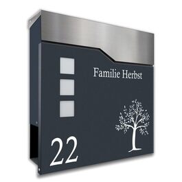 Поштовий ящик антрацит RAL 7016 з табличкою для імен та номеров, сталевий порошкове покриття, з газетницею та 3 вікнами (Liv)