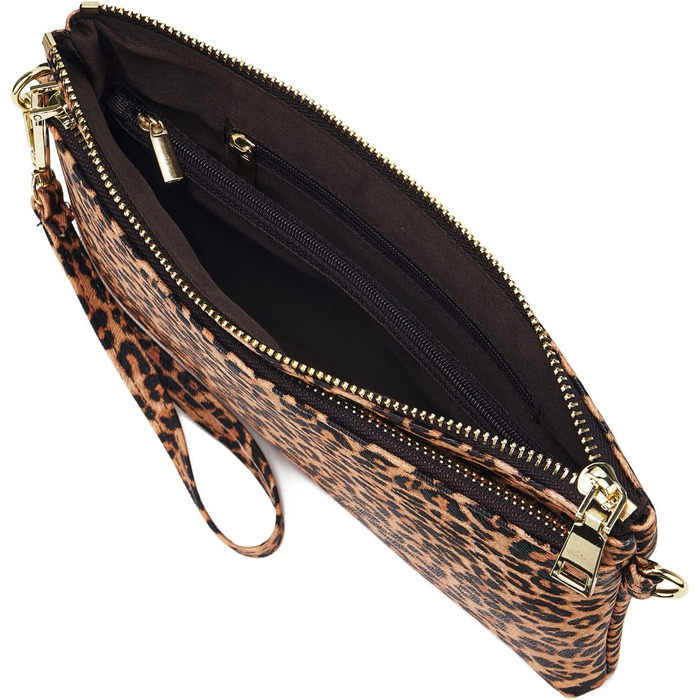 Сумка жіноча через плече зі шкіри, крос-боді, багато відділень, леопардовий принт