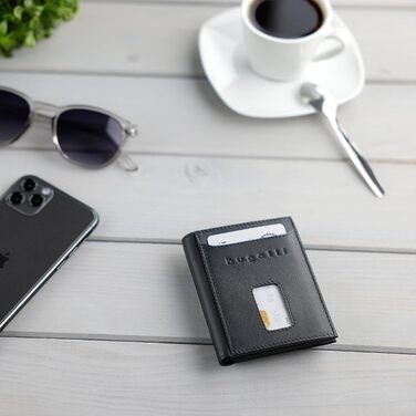 Гаманець Bugatti Secure Slim Mini чорний шкіряний з RFID-захистом для карт Nappa без відділення для монет