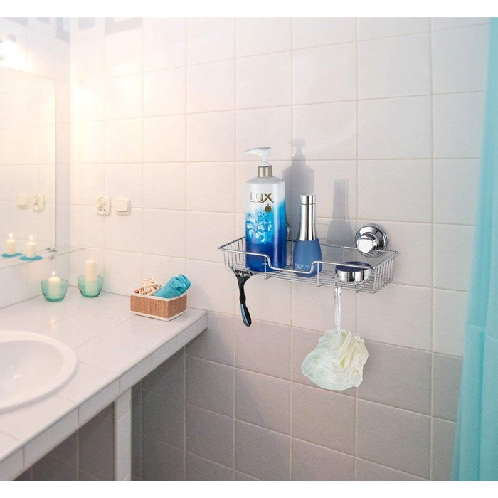 SANNO Strong Suction Cup Shower Shelf Bathroom Rack Storage Stainless Steel Soap Dish Holder, with Suction Cup, Sponge Holder for Shower, Bathroom