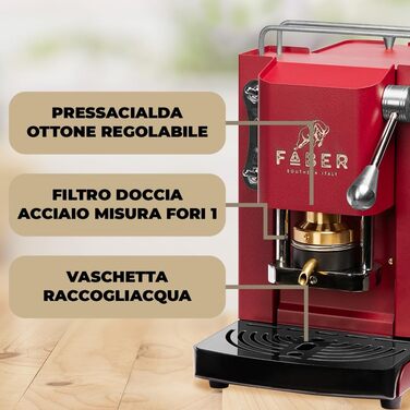 Кавова машина FABER Pro Mini Deluxe для ESE-подушок 44 мм, хром, латунний прес, червоний