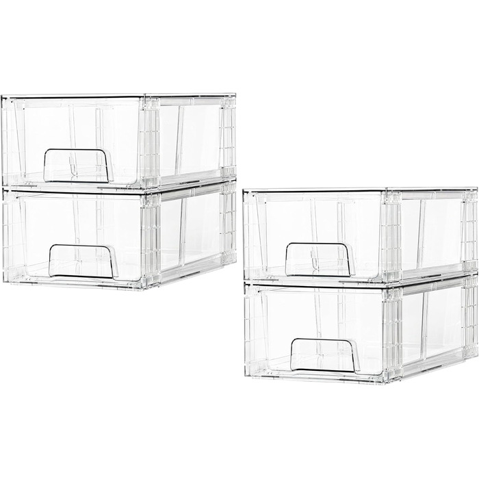Vtopmart 4-Piece Stackable Storage Drawers, Clear Acrylic Drawer Organizers with Handles, Storage Organizer for Refrigerator, Bathroom, Closet, Pantry