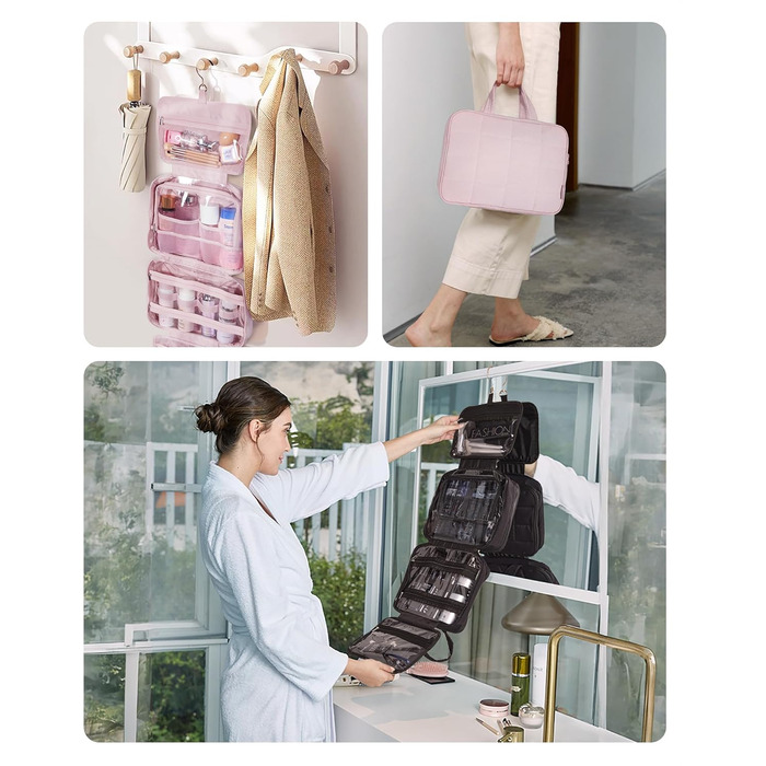 Органайзер для косметики BAGSMART, дорожній, для подорожей, великий, для жінок, бежевий (рожевий, L)