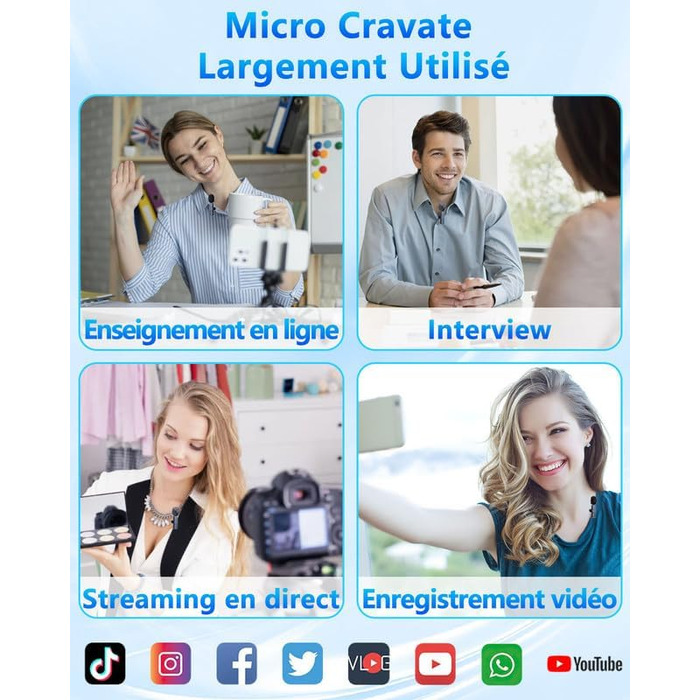 Бездротовий мікрофон Lavalier Mini для телефону/iPhone/Android/ПК/iPad, USB-C, 4-в-1, для відео, стрімінгу, YouTube, TikTok, блогу, подкасту, блакитний