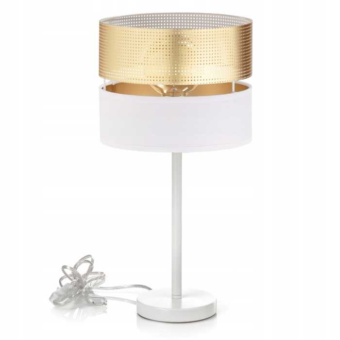 Настільна нічна лампа з ажурним золотистим абажуром, патрон E27, LED