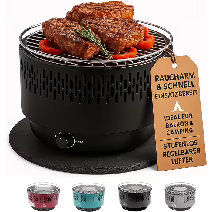Table Grill with Active Ventilation, Charcoal Grill with Fan, Camping Grill BBQ Outdoor (Black)
