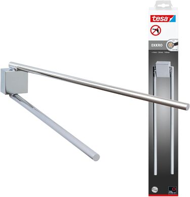 tesa EKKRO Bad Handtuchhalter, 2-arm and swivel, chrome - for wall mounting without drilling, incl. adhesive solution - 428 mm x 50 mm x 87 mm