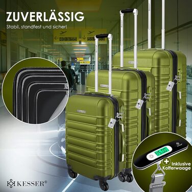 KESSER® 3-Piece Hard Shell Luggage Set - Hard Shell Suitcase - Trolley Case - Travel Suitcase - Luggage Set - Rolling Suitcase - Lock - 4 Wheels - ABS Hard Shell - Telescopic Handle - M-L-XL (Khaki)