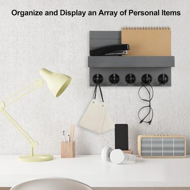 Lwenki Wall Key Holder, Decorative Key and Mail Holder with Shelf has large key hooks for bags, coats – Paulownia wood key hanger with mounting accessories (24.6 cm W x 17.7