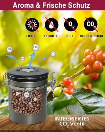 Контейнер для кави 500г з нержавіючої сталі з дозатором та календарем, 1,5L, Gun Metal