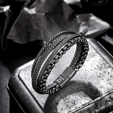 Чоловічий браслет Murtoo зі шкіри та нержавіючої сталі з магнітним застібком (20 см, чорний, коричневий)