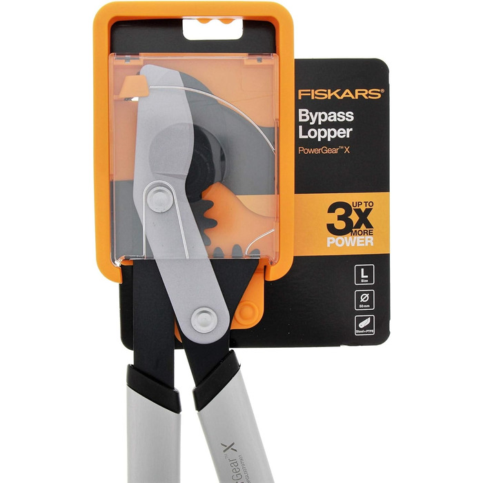 Fiskars PowerGear X Bypass Pruning Shears for Fresh Wood, Non-Stick Coated, Hardened Precision Steel, Length: 80 cm, Black/Orange, LX98-L, 1020188