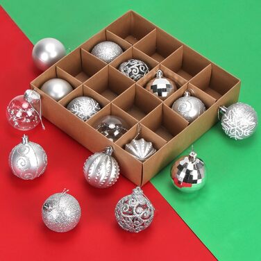 Срібні новорічні кулі - набір 16 шт, пластикові кулі для ялинки 6 см, прикраси для ялинки, опт