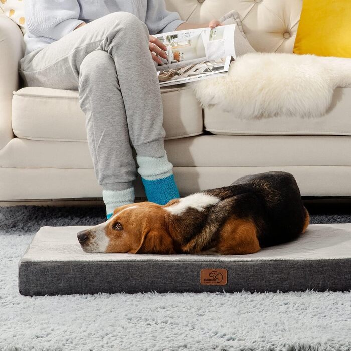 BEDSURE Orthopedic Dog Bed - Large Dogs - 104x74x9cm Washable Dog Bed with 2 in 1 Memory Foam, Cozy Dog Mat/Dog Mattress, Dark Grey