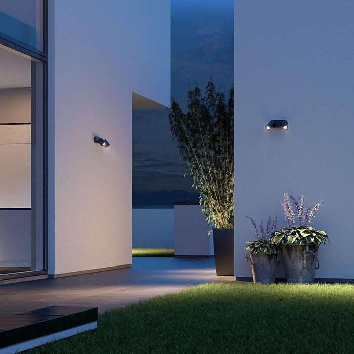 Steinel LED Spotlight DUO SC Connect, smart outdoor wall light, motion sensor, dimmable, controllable via app, schedule function, 7 W, 3000K, Anthracite (manual control)