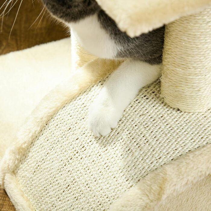 Кігтеточка PawHut для котів, 52 см, з 2 рівнями, з іграшкою-м'ячиком, сізал, кремово-білий, 40x35x72 см