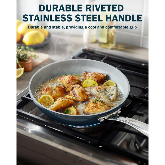 Набір посуду Cook N Home 10 предметів: каструлі та сковорідки з антипригарним покриттям, індукційне кухонне начиння, блакитний колір