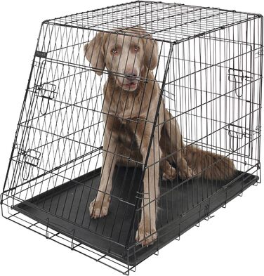 Kerbl Pet Gittertransportbox для собак, 76x54x64 см, складана, металева, з двома дверцятами, для подорожей та дому (Чорний)