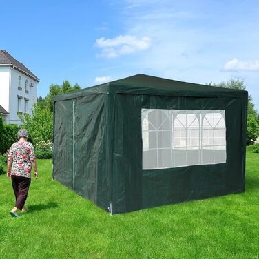 Relaxdays Pavilion Side Wall Set, 4-Piece, 3 Walls, Window, Side Panel with Zipper, Plastic, WxH 2x3 m, Green