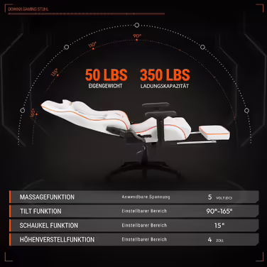 Dowinx Gaming Chair - Office Chair with 4D Armrests and Footrest - PU Leather Gamer Chair with High Load Capacity - Ergonomic Gaming Chair - Suitable as a Gaming Recliner - 150 kg (White) White 57*56*137cm