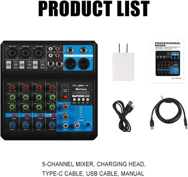 Міні аудіо DJ-мікшер 5-канальний з Bluetooth, USB, MP3, 48V фантомним живленням, стерео, для професійного студійного та сценічного використання, вечірок, KTV