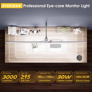 LED лампа настільна EYOCEAN 24W, 80 см з жестами, регулювання яскравості, захист очей для офісу, роботи, читання, архітекторів, дизайнерів (біла)