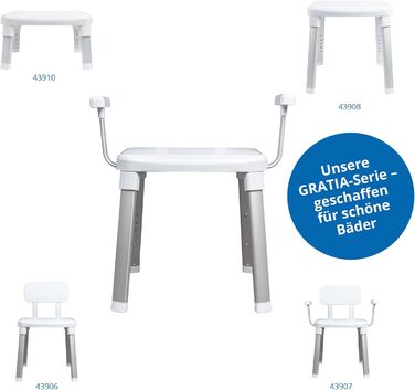 Weinberger Bath Stool Shower Seat with Backrest | Anti-Slip | Supports up to 150 kg | Modern Bathroom Aid for Seniors | Height Adjustable | Model 43906 | White (Bath Stool with Armrests)