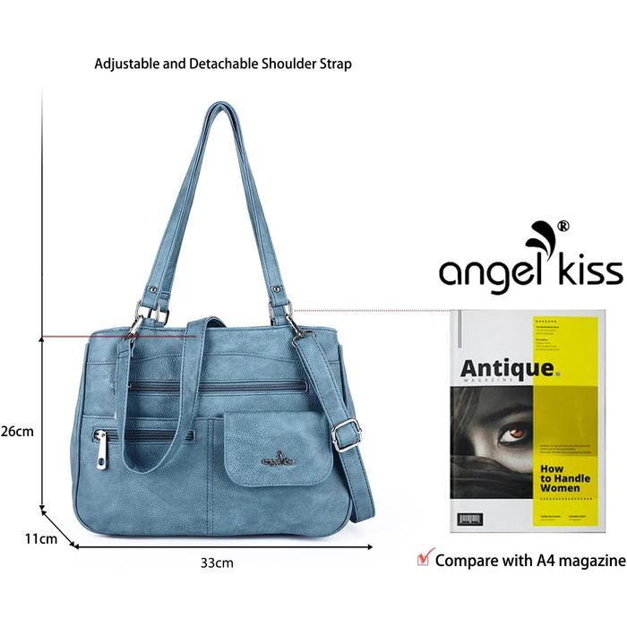 Сумка жіноча Angel Kiss шкіряна через плече, велика шопер сумка для роботи, навчання, подорожей, водонепроникна, світло-блакитна